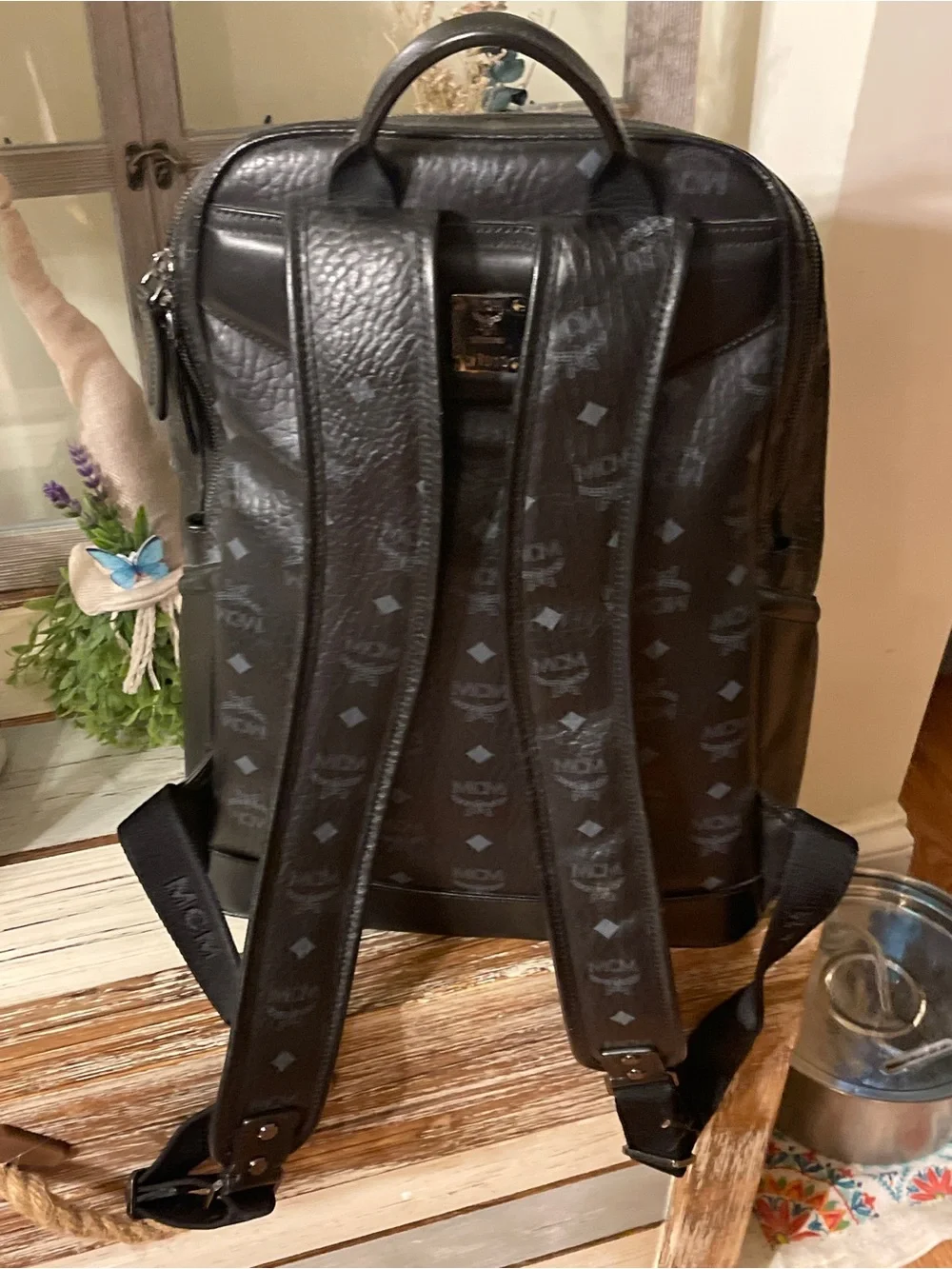 MCM Black/Cobalt Visetos Monogram Backpack
